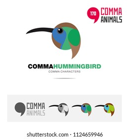 Humming bird concept icon set and modern brand identity logo template and app symbol based on comma sign