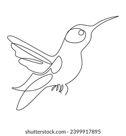 Humming bird continues single line art and outline vector illustration on white background and minimal