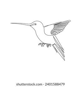 Humming bird continues single line art drawing outline vector and illustration on white background and minimal 