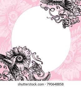 humming bird floral border invitation template vector illustration