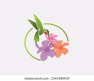 humming bird with flower art logo icon symbol design template illustration inspiration