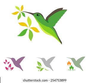 Hummender Vogel und Blumen, Vektorsymbole