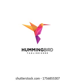 Humming Bird Fly Origami Colorful Illustration Vector Logo.