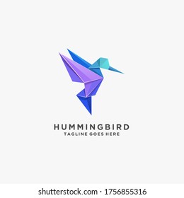 Logotipo del vector de ilustraciones coloridas de color Humming Bird Fly Origami.