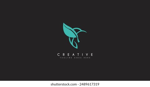Humming bird with Leaf on wings logo design vector illustration.