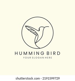 humming bird with line art and emblem style logo vector icon design template illustration