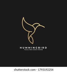 Humming Bird Line Art Luxury Illustration Vector Logo.