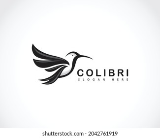 humming bird logo creative animal flying black vector