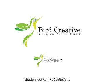 humming bird logo creative nature leave flying wing