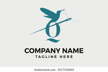 Humming pássaro logotipo projeto alfaiate ícone de agulha de costura forma de elemento de símbolo, ilustração vetorial editável.