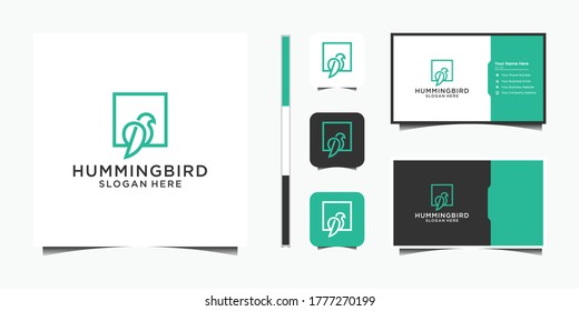 Logo del humming bird logotipo minimalista estilo de arte de línea simple logo y tarjeta de negocios