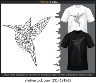 humming bird mandala arts isolated on black and white t-shirt.