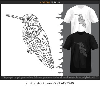 humming bird mandala arts isolated on black and white t-shirt.