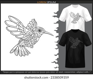 Humming bird mandala arts isolated on black and white t shirt.