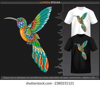Humming bird mandala arts isolated on black and white t shirt.