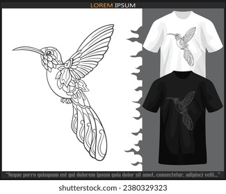 Humming bird mandala arts isolated on black and white t shirt.