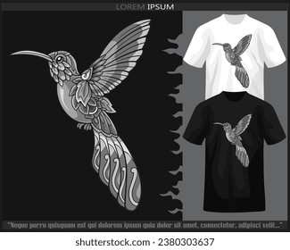 Humming bird monochrome mandala arts isolated on black and white t shirt.