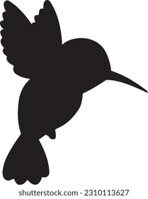 humming bird silhouette. Isolated vector on white background. Tattoo