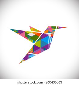 Humming bird symbol with colorful geometric graphic concept isolated white background, vector illustration