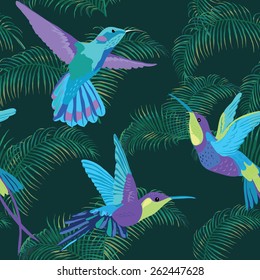 Hummingbird Background - Retro seamless pattern in vector