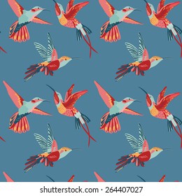 Hummingbird Background - Retro seamless pattern in vector 