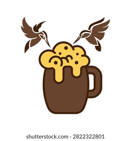 Hummingbird and beer mug icon design with hummingbird beverage illustration stylized creature