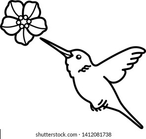 hummingbird bird flies to flower for nectar. Icon in outline style