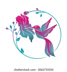 Hummingbird bird flower tropical logo