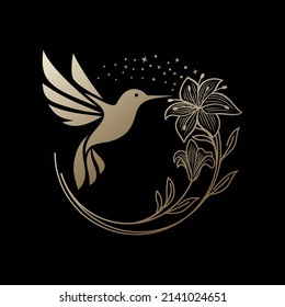 Hummingbird bird flower tropical logo design vector template