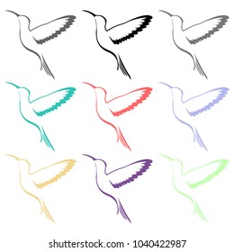 Hummingbird bird icons. Multicolored icons isolated on white background for design.