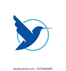 Hummingbird bird as minimalistic icon in circle. Simple and clear shape. Vector illustration, logotype, mark, pictogram.