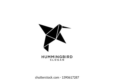 hummingbird black isolated logo origami abstract polygon icon designs vector illustration flat