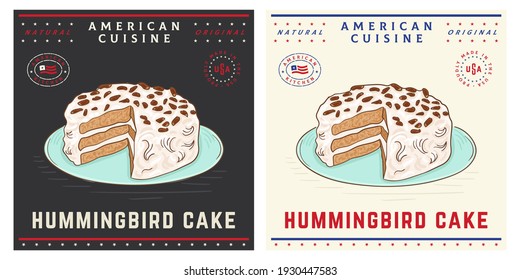 Hummingbird cake vintage retro dessert illustration