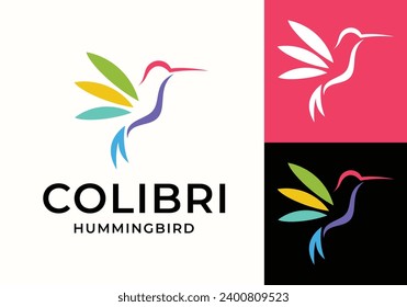 hummingbird colibri abstract colorido logo icono de diseño vector