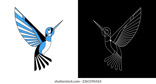 Color de ave colibri colibri y logotipo de arte de línea. ilustración de icono de vector.