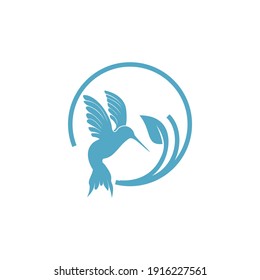 Hummingbird colibri flyng on plant logo design
