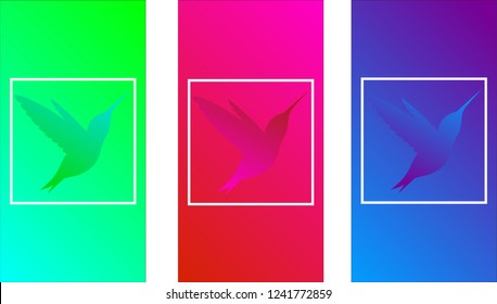 Hummingbird colored, soft color gradients, tropical bird symbol, modern design for phone screen, wavy color, iridescent smooth design texture, smooth vertical stripes, vector square background, new br