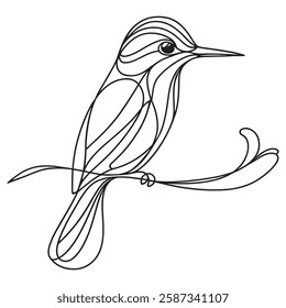 Hummingbird continuous line drawing element isolated on white background for decorative element. Vector illustration