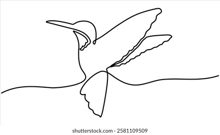 Hummingbird continuous one line drawing. Flying animal concept Single line. Bird line art drawing. Tropical Bird One Line Art Drawing.
Abstract Minimalist illustration.