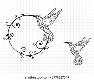 Hummingbird design.  Curve decoration design. Silhouette vector flat illustration. Cutting file. Suitable for cutting software. Cricut, Silhouette