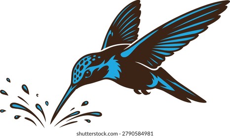Hummingbird diving into water with splash vector illustration