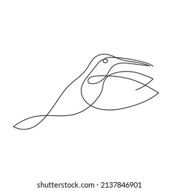 Dibujo de Hummingbird con flor una línea continua para el logo y el diseño gráfico. Pequeño y hermoso ave de baño. aislado de fondo blanco. Ilustración del vector