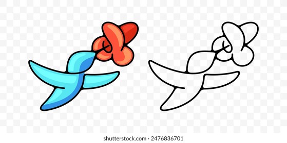 Hummingbird drinks nectar from a flower, graphic design. Bird, animal, floral and nature, vector design and illustration