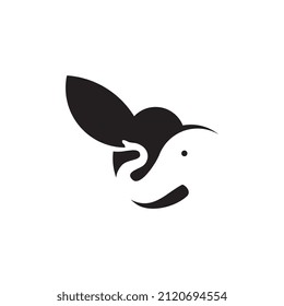 Hummingbird and elephant negative space logo