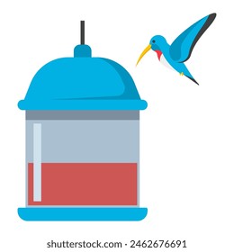 Hummingbird feeder for outdoors vector cartoon illustration isolated on a white background.
