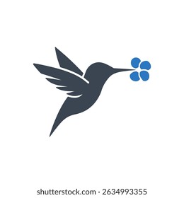 Ícone De Flor De Alimentação Hummingbird Isolado No Plano De Fundo Branco