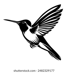 Hummingbird in Flight Silhouette with Outstretched Wings
