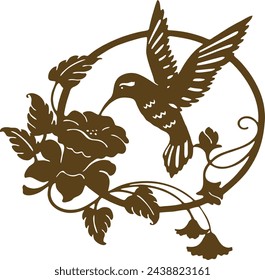 Hummingbird floral art dxf for laser cutting and plasma