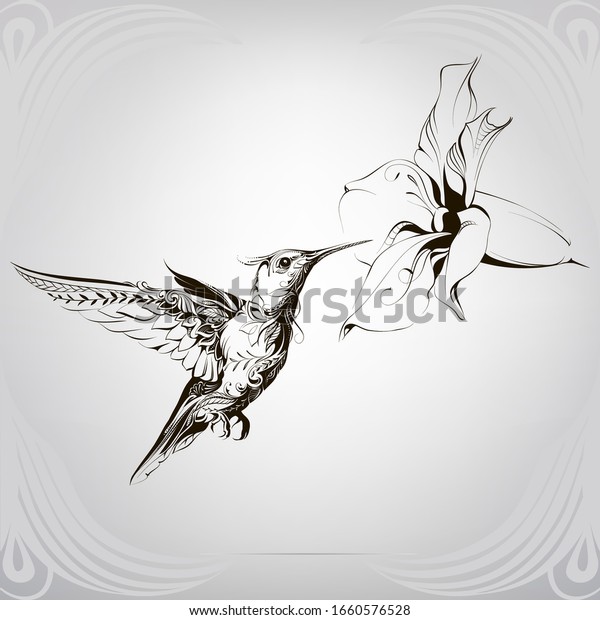 Hummingbird Floral Ornament Stock Vector (Royalty Free) 1660576528