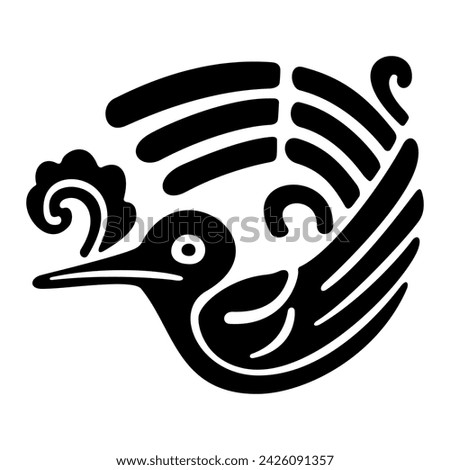 Hummingbird with flower pattern, symbol of ancient Mexico. Decorative Aztec clay stamp motif, found in pre-Columbian Yucatan. The name of the Aztec god Huitzilopochtli means Hummingbird of the South.